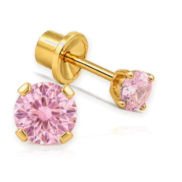 Solitario Rosa 4mm  Miss Earrings - Laminado en oro 24K · S89 · vista principal · Miss Earrings
