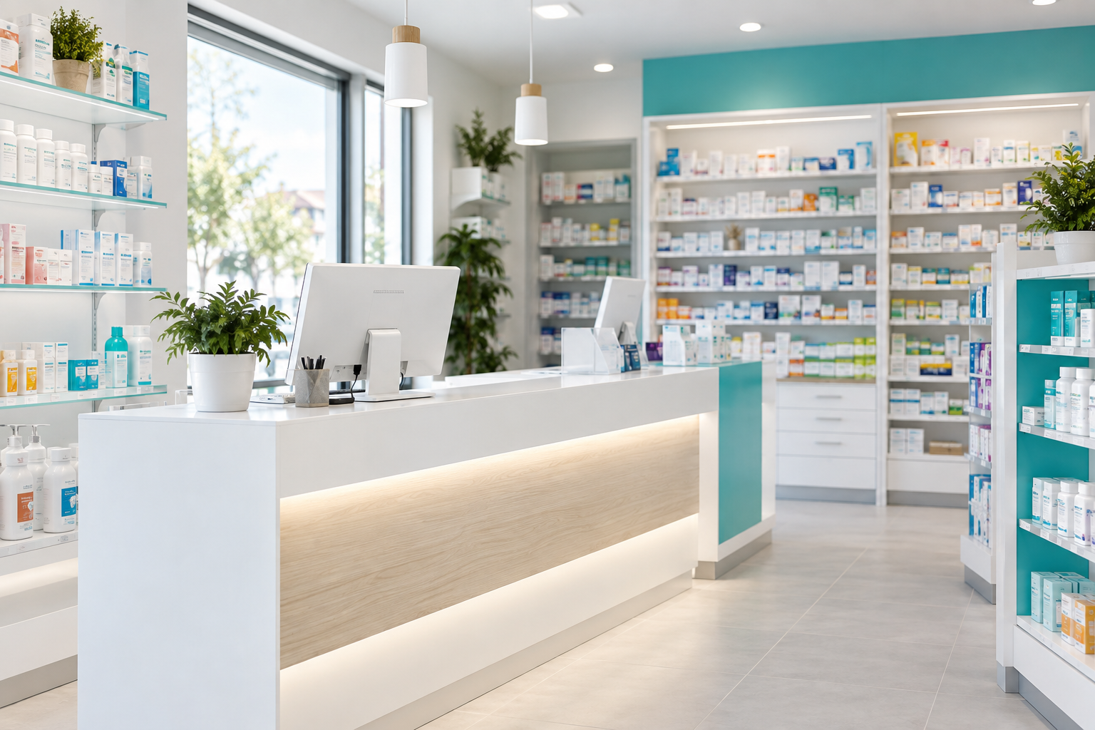 Interior luminoso de una farmacia, imagen ilustrativa